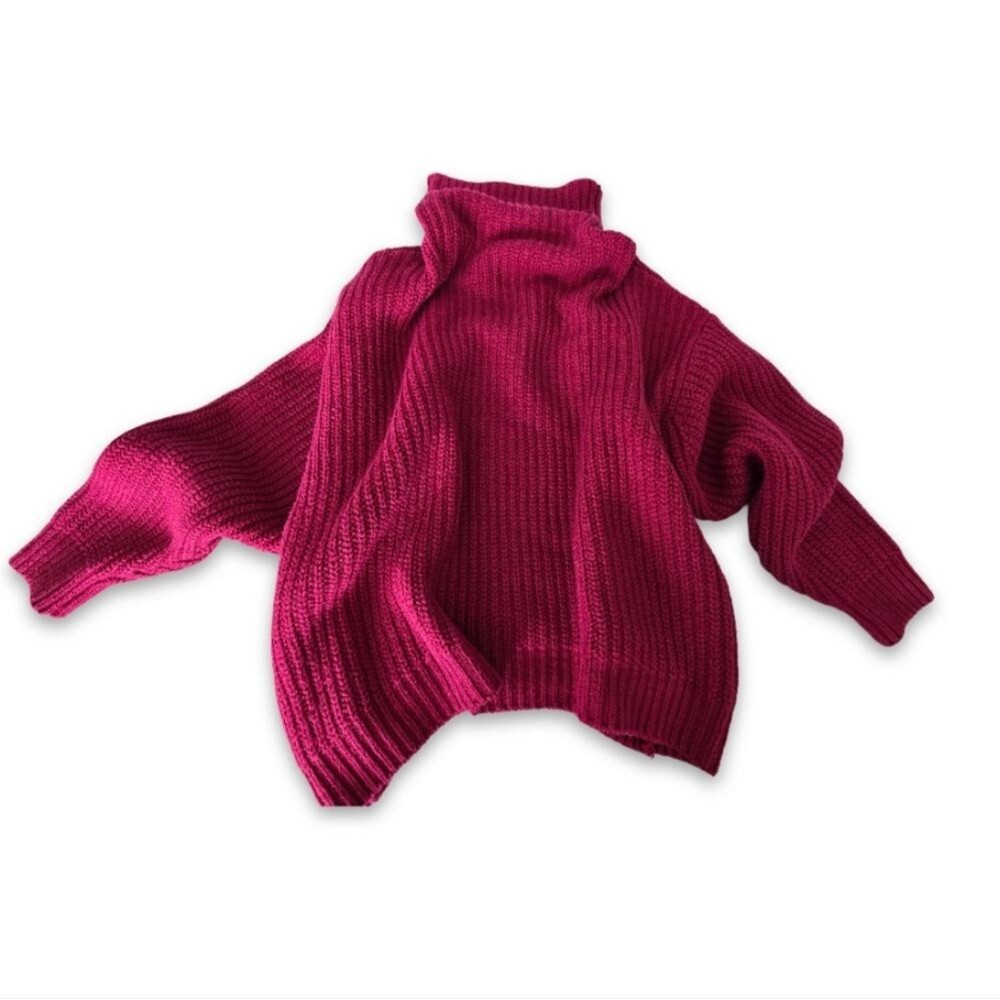 Free People Swim Too Deep Sweater Hot Pink Oversized Chunky Turtleneck Small - Picture 6 of 11